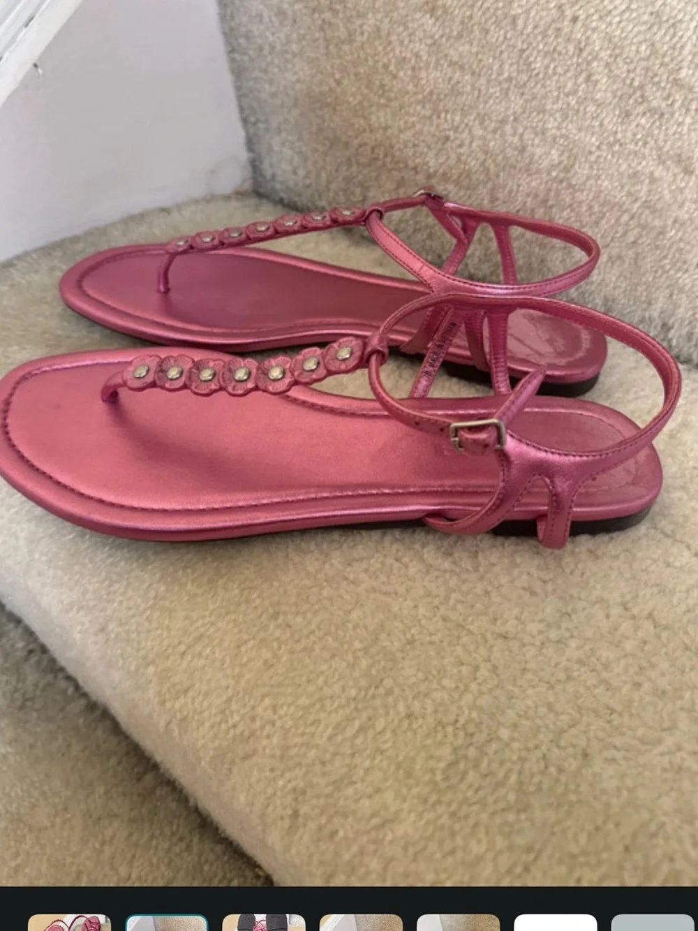 Coach Metallic Pink Floral T-Strap Sandals